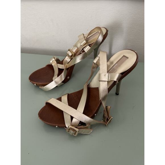 Vintage Y2K Michael Kors Collection Gold Leather Metal Heels Size 7.5 Italy - Picture 1 of 6